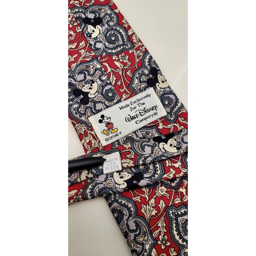 Walt Disney Mickey Mouse Motif Paisley Designed Silk Tie Men's Tie Made in USA